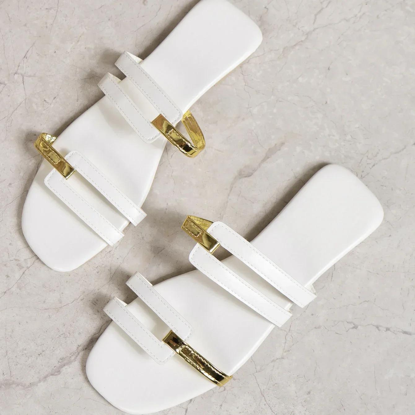 

Модные женские повседневные нескользящие тапочки, удобные уличные сандалии, модные шлепанцы на плоской подошве, элегантная дизайнерская обувь, летние новые шлепанцы для женщин 36 белый