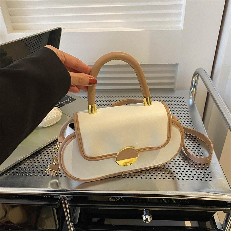 New contrasting color handbag women's bag 2025 new fashion retro saddle bag versatile casual shoulder messenger bag bag