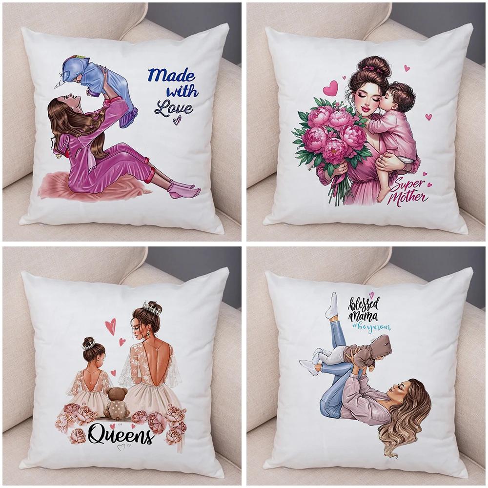 Beautiful Super Mother and Baby Pillow Case  Decor Cartoon Women Cushion Cover for Sofa Home Short Plush Pillowcase 45x45cm