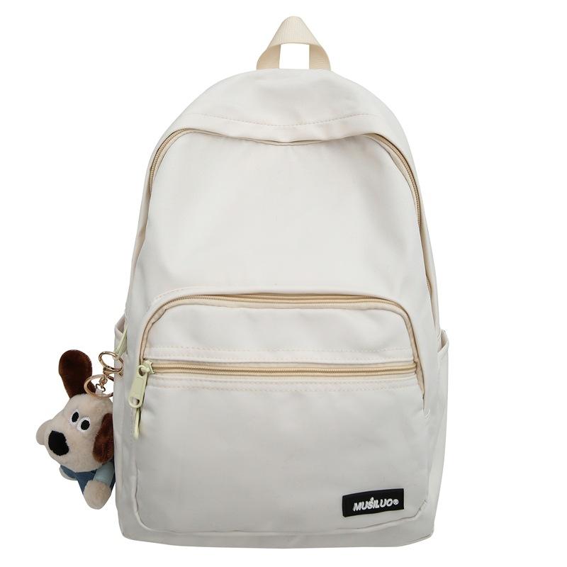 

Large Capacity Backpack Student School Bag Women s Solid Color Travel Backpack бежевый