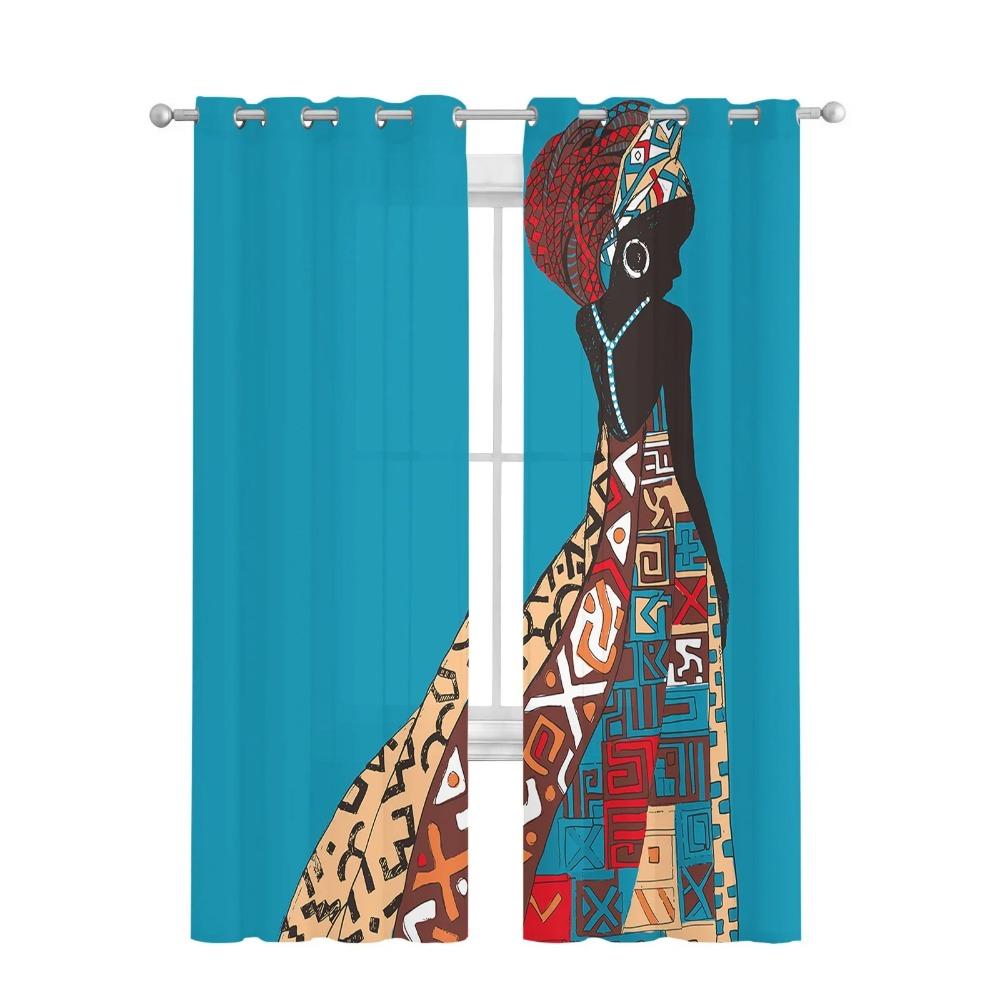 African Black Women Tulle Curtains For Living Room Bedroom Kitchen Decoration Chiffon Sheer Voile Window Curtains Custom Drape