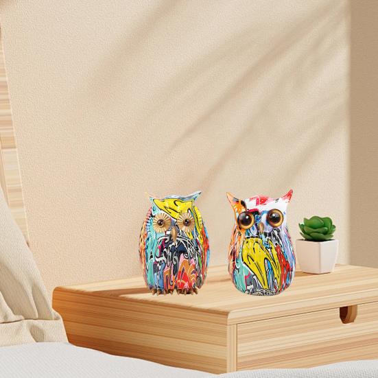 Graffiti-Eulenfigur, Harz-Eulen-Ornament, Desktop-Mehrfarbige Eulenstatue für Zuhause, TV-Ständer, Büro, Bücherregal, Schreibtisch-Dekoration