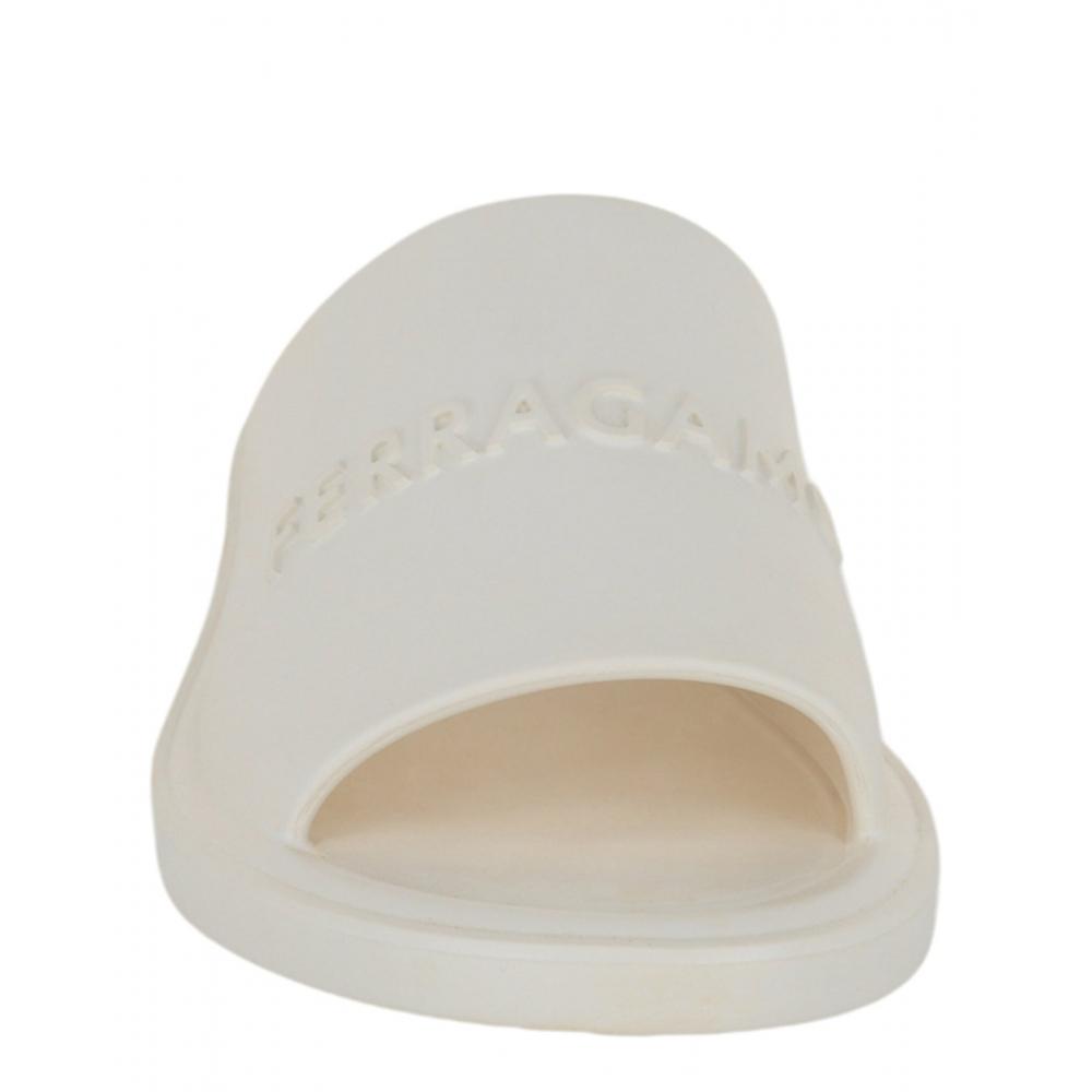 Salvatore Ferragamo Giuneva Logo Embossed Slides White