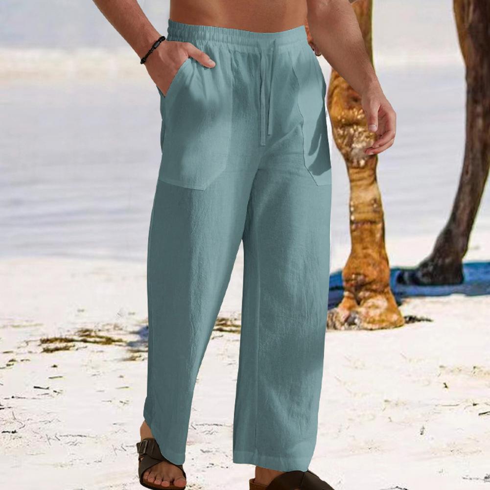 Herren Hose Kordelzug Elastischer Bund Gerades Bein Locker Einfarbig Taschen Schweißabsorption Alltagskleidung Lässige Sporthose Lang