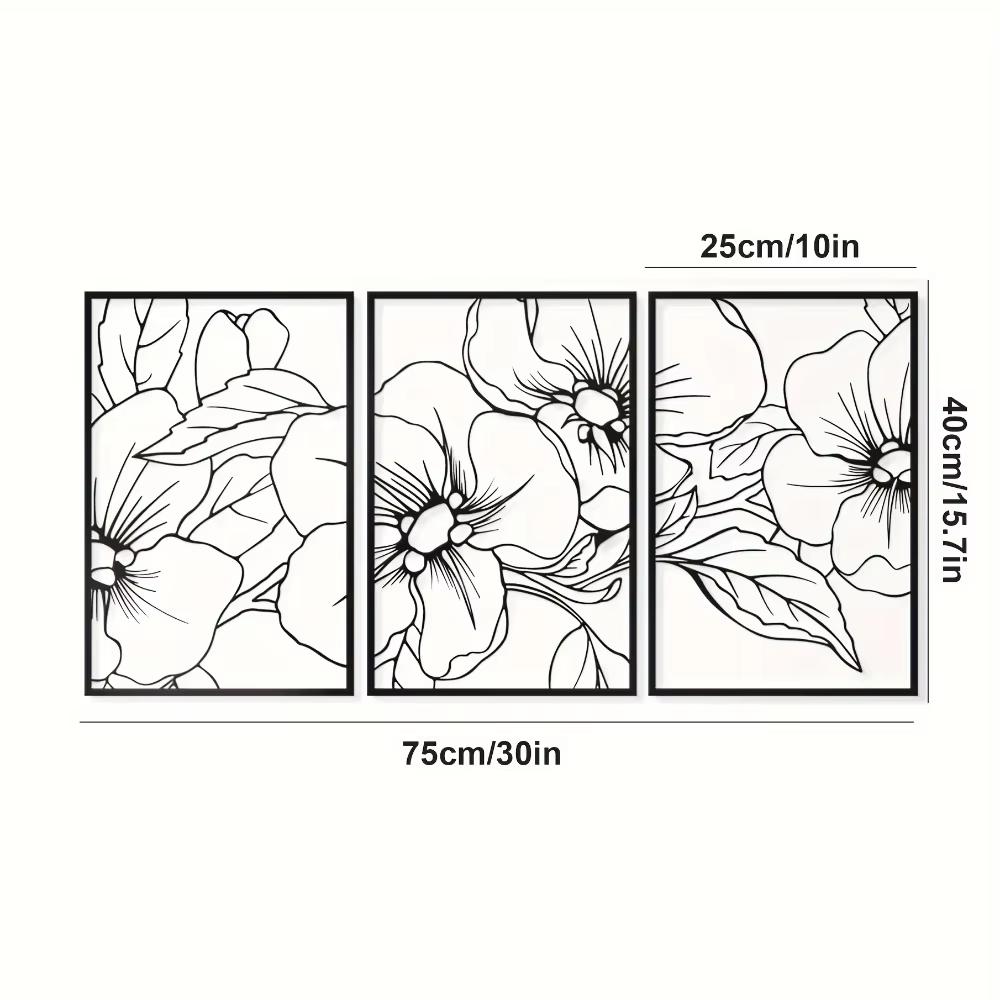 Stunning 3 Packs Minimalist Black Floral Metal Wall Art! Elegant Home Decor Accent. Wall decoration.Iron Art Silhouette.