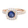 Blue Sapphire Round Cushion Halo Ring - 925  Sterling Silver Rose Gold Vermeil