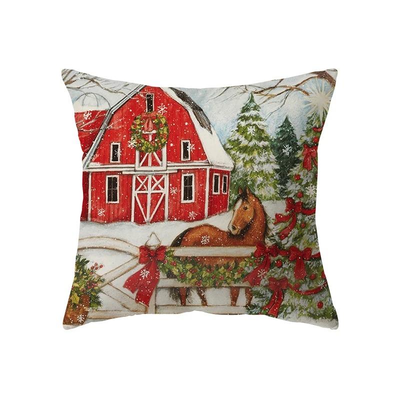 Merry Christmas Santa Print Pattern Cushion Cover Home Living Room Sofa Decorative Square Pillow Cover
