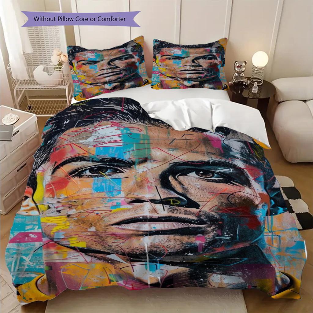 Cristiano Ronaldos Goal Triumph Bedding (1 * duvet cover + 2 * pillowcase, without core) 2D Flat Bedding set Soft and comfortable