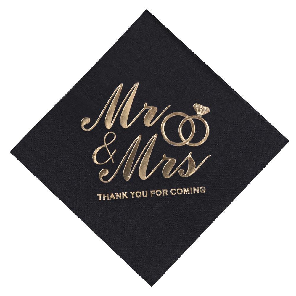 100pcs Soft Cocktail Napkins Bronzing Printed Disposable Napkins Mr Mrs Wedding Napkins Home Party