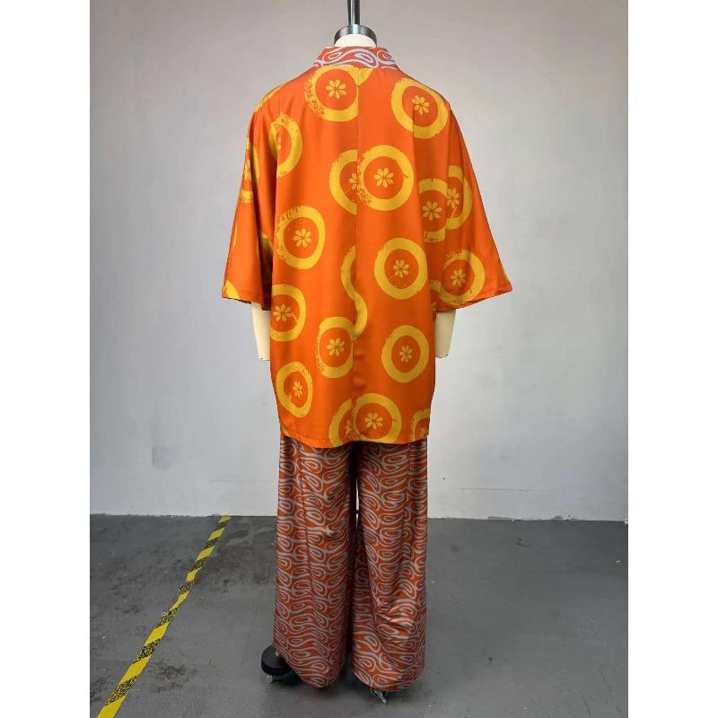 Women Pant Set Two Piece Sets V Neck Bat Sleeve Print Wide Leg Long Pants Casual Loose Elastic Waist Y2k Streetwear
