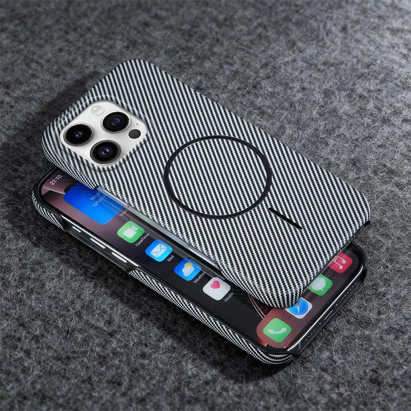Carbon Fiber Kevlar Pattern For Magsafe PC Case For iPhone 17 Air 16 15 14 Plus 13 Pro Max 13Mini Frameless Magnetic Phone Cover