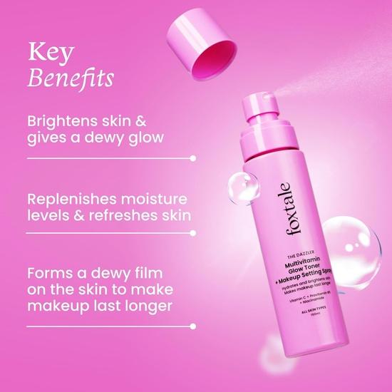 Foxtale Multivitamin Glow Toner & Makeup Setting Spray, Hydrating Toner for Glowing Skin, Alcohol-Free, For All Skin Types, 150 Ml