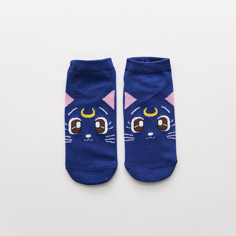 Women Anime Sailor Bow Socks Cute Girls Kawaii Girls Cartoon Blue Cat White Kitty Socks JK Uniform Wearing Birthday Gifts