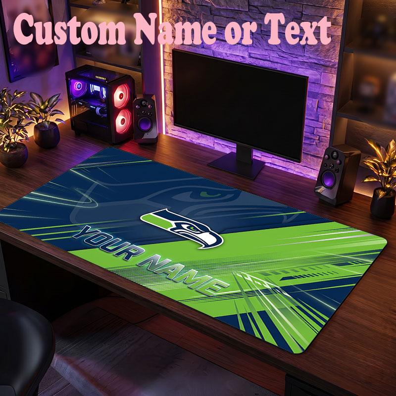 Seattle Seahawks Customized Name Text Mouse Pad, Large Desk Mouse Mat Personalized Home Office Present