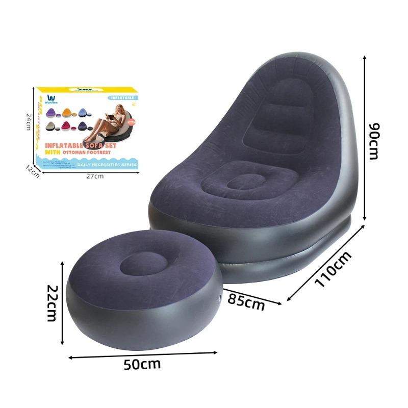 

Inflatable Sofa Combination with Footstool Portable Lazy Sofa Wear-resistant Comfortable Backrest Lounge Chair Foldable Nap Set темно-синього кольору