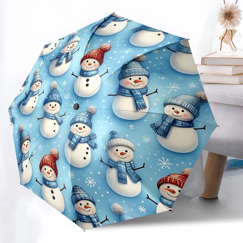 

1pc Snowman Pattern Automatic Folding Umbrella Durable Iron Frame,All Seasons Home Travel Outdoor Multifunctional Umbrella yy251115056