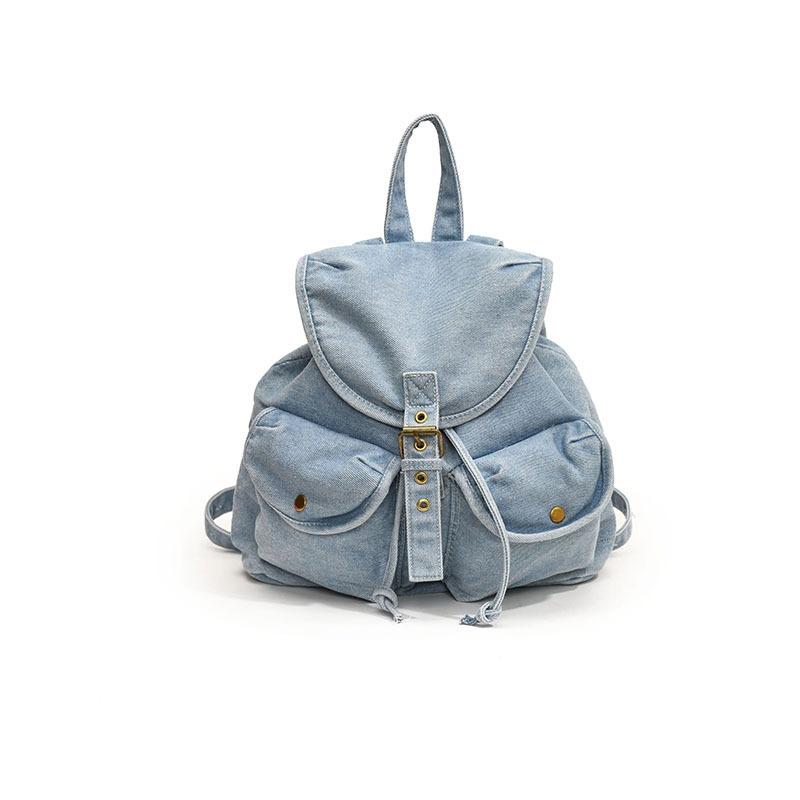 Denim Backpack Women's New Large-capacity Multi-pocket Portable Bucket Bag Student Commuter Travel Backpack