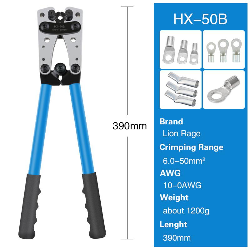 Crimping Pliers Tube Terminal Crimper Hex Crimp Tool Multitool Battery Cable Lug Cable Hand Tools HX-50B 6-50mm² AWG 10-0 HX-50B
