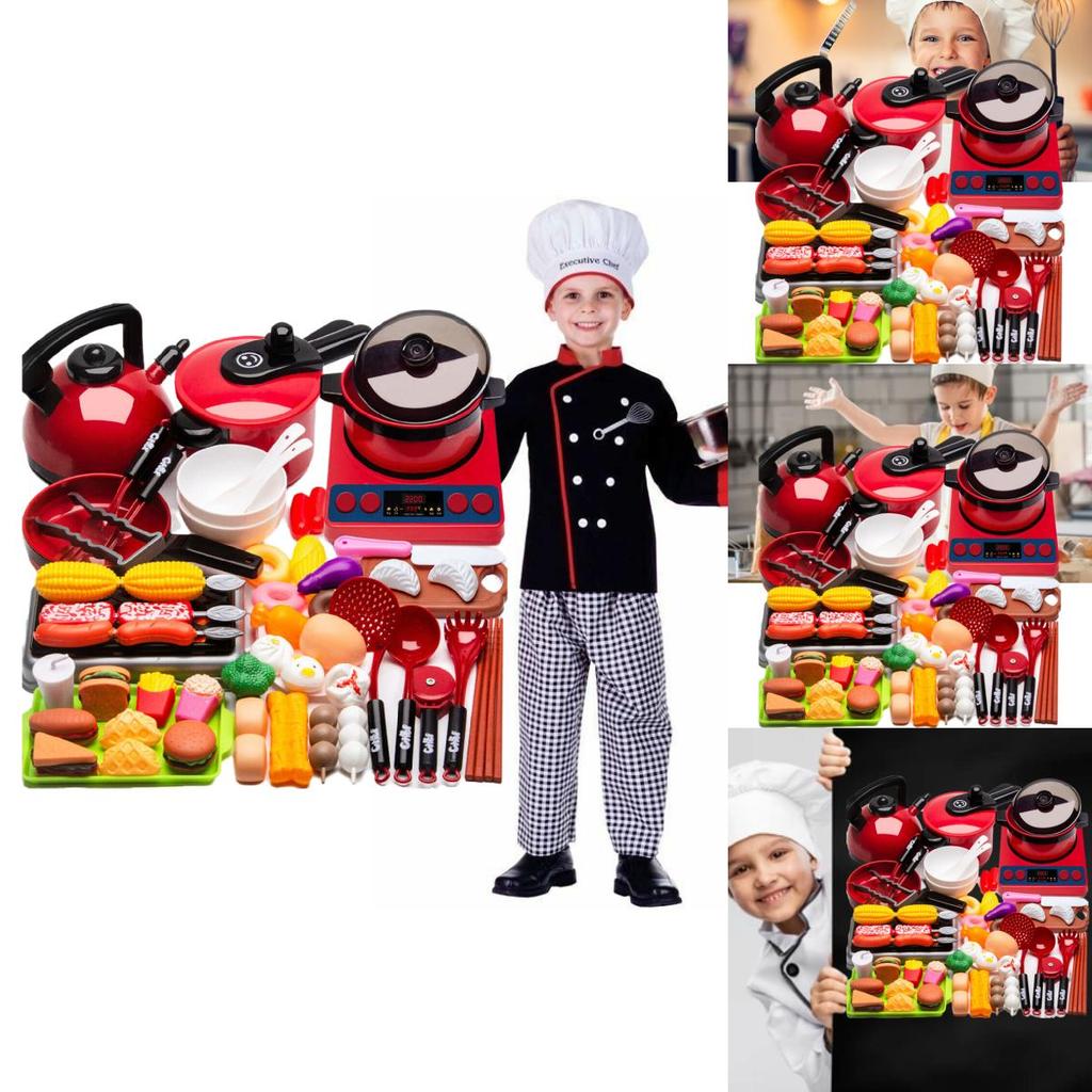 Realistisches Spielküchen-Set für Kinder mit Lichtern und Geräuschen, 61-teiliges Kochspielzeug