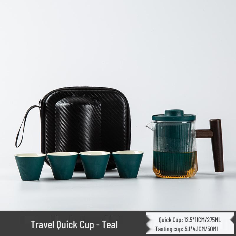 

Портативный набор для чая Кунг-фу: Деревянная ручка, керамическая пиала, чайник быстрого заваривания с сумкой для переноски