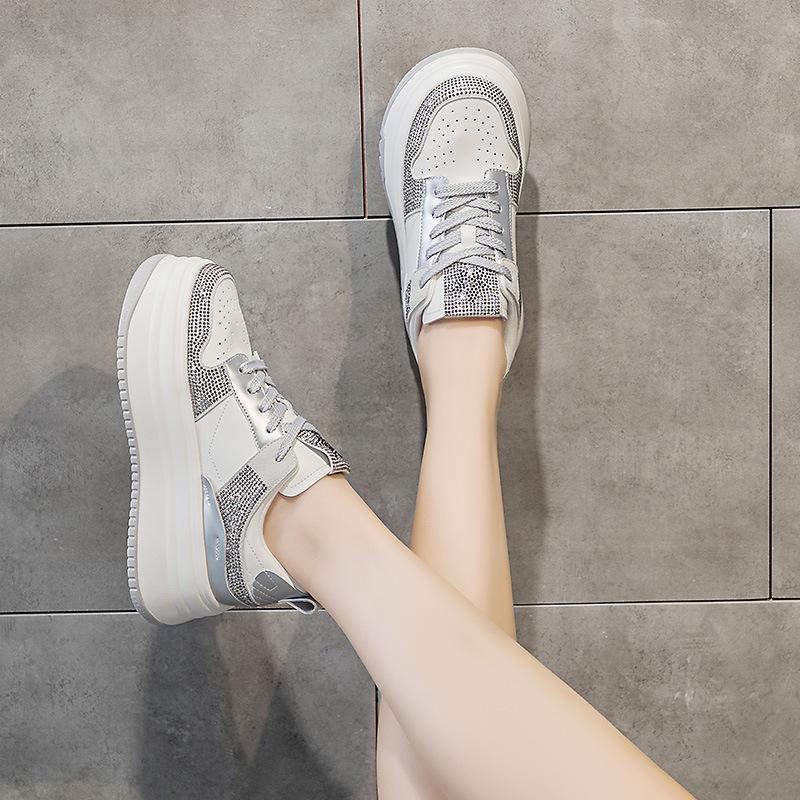 Small size niche rhinestone platform little white shoes women's autumn new casual little white shoes muffin board shoes