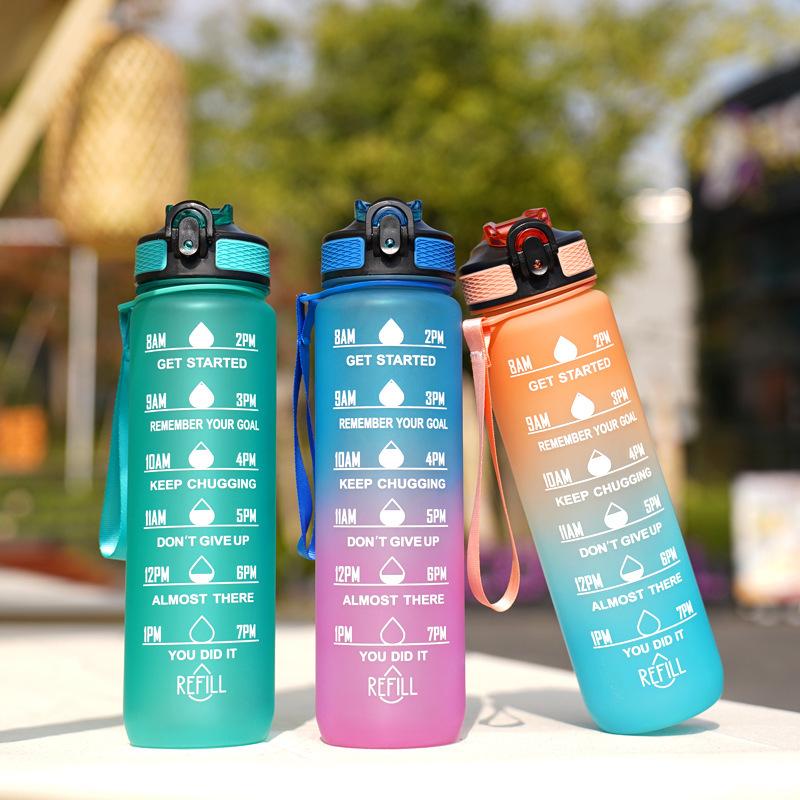 One-pack Color-changing Water Cup Portable Scale Simple And Fashionable Outdoor Space Cup 1000ML With Straw