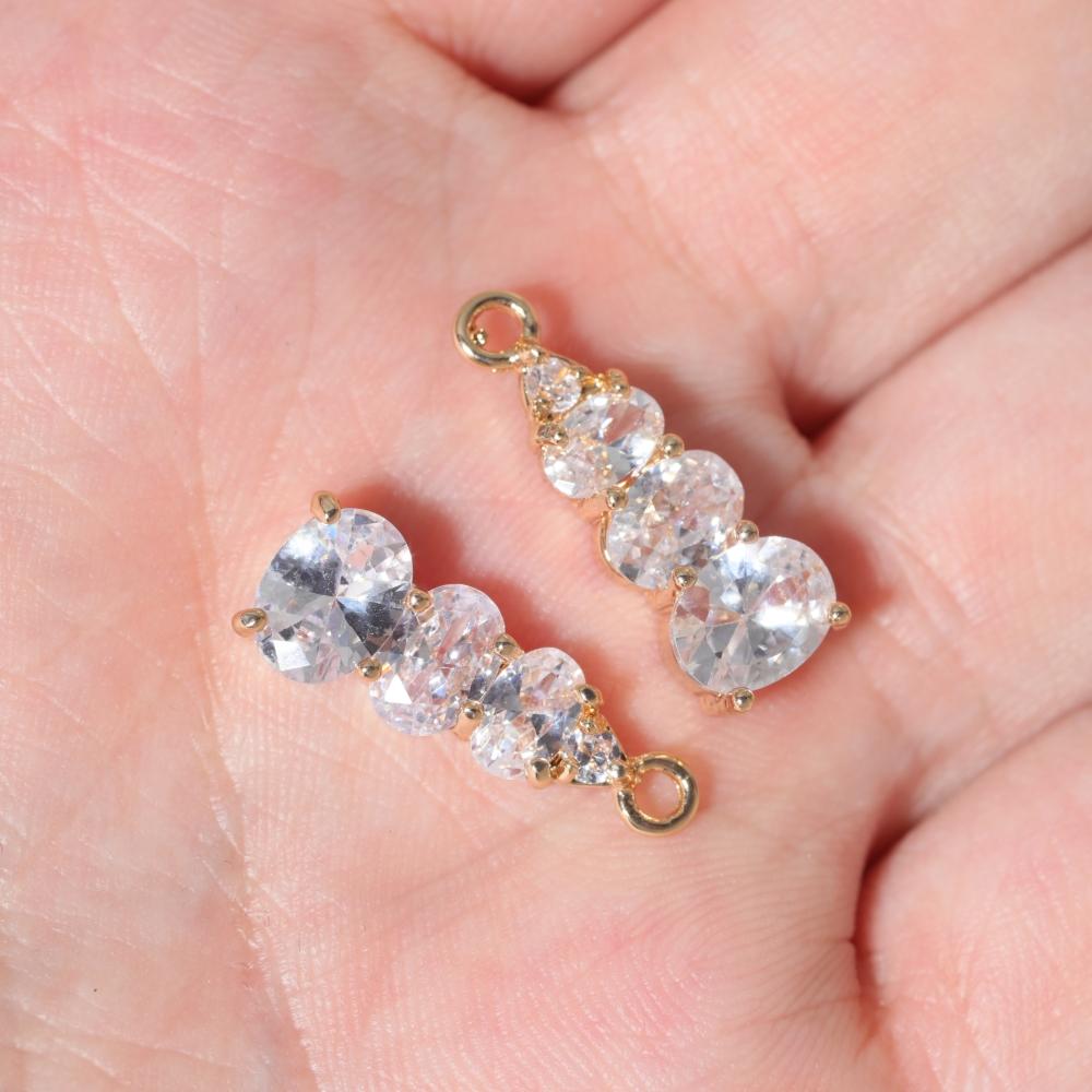 Golden Plated Graduated Clear Zircon Charms, Jewelry Making Supplies