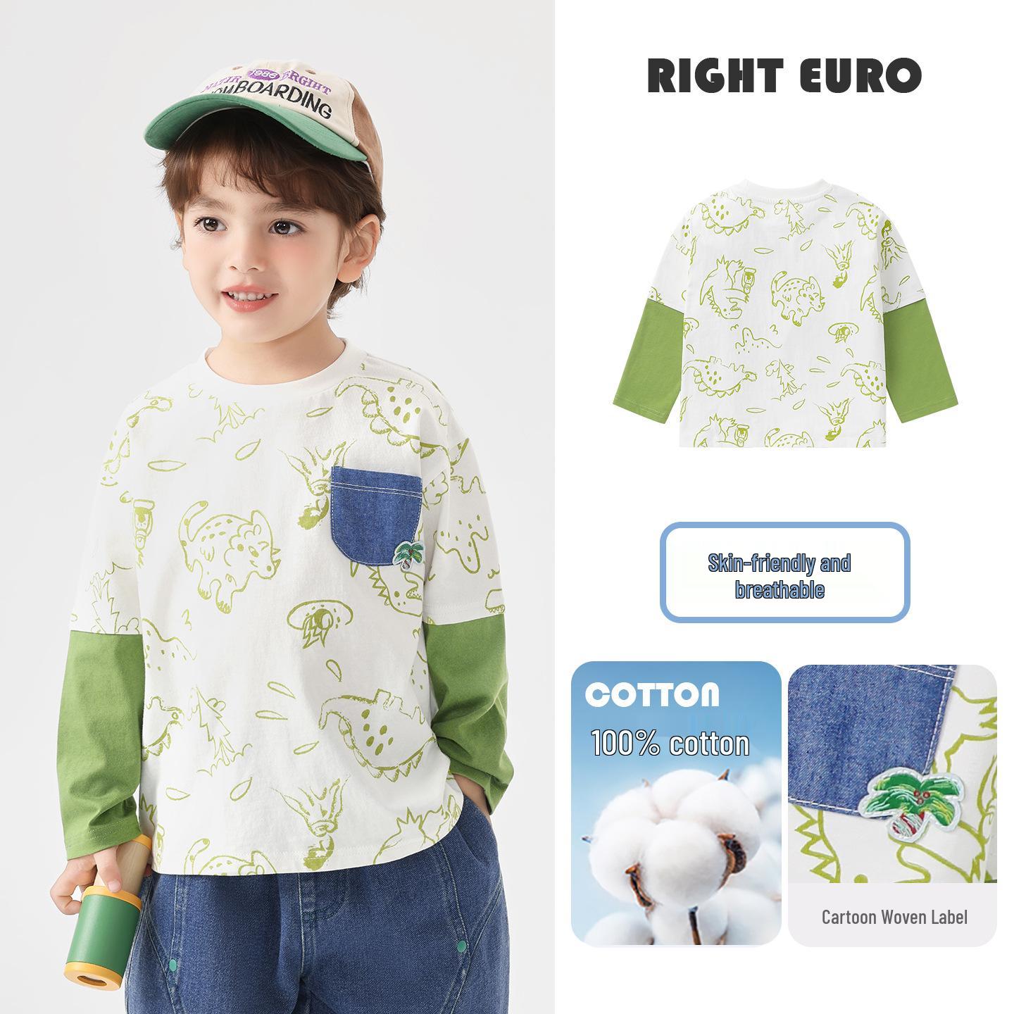 

2026 Boys Pure Cotton Long-Sleeve T-Shirt - Spring/Autumn Kids Toddler Base Layer Top 90 cm