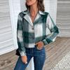 Autumn Women's Jacket Short Plaid Cardigan Vintage Lapel Cozy Casual Long Sleeve Jacket