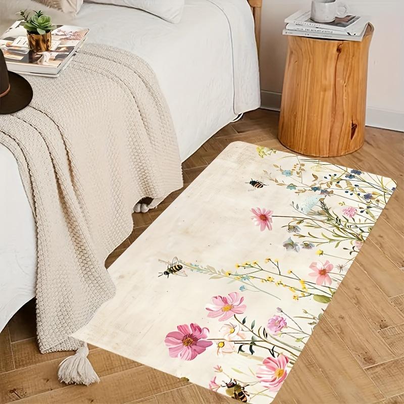 1Pcs Anti Fatigue Kitchen Rugs,Floral and Bee Print Waterproof Non-Slip Thick Cushioned Kitchen Mat Heavy Duty Comfort Standing Mat for Kitchen