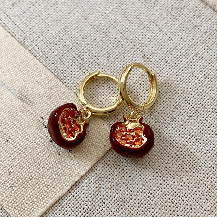 Pomegranate Pendant Necklace Drop Earrings Pendant Earrings Elegant Jewelry Alloy Texture for Gifts and Celebrations