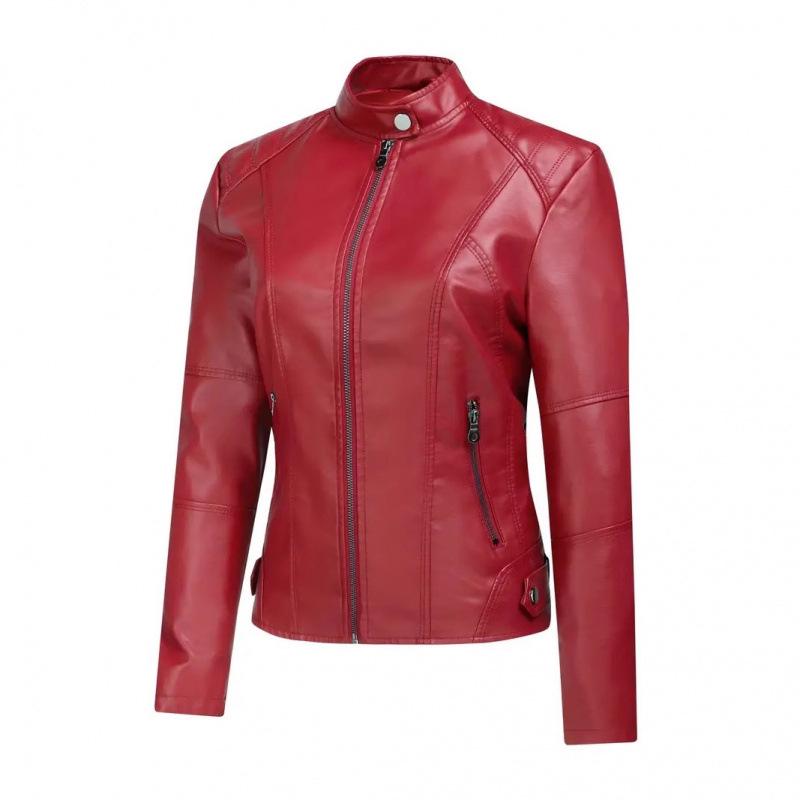 European & American Women's Vintage Leather Motorcycle Jacket - Fashionable Short Coat with Zipper