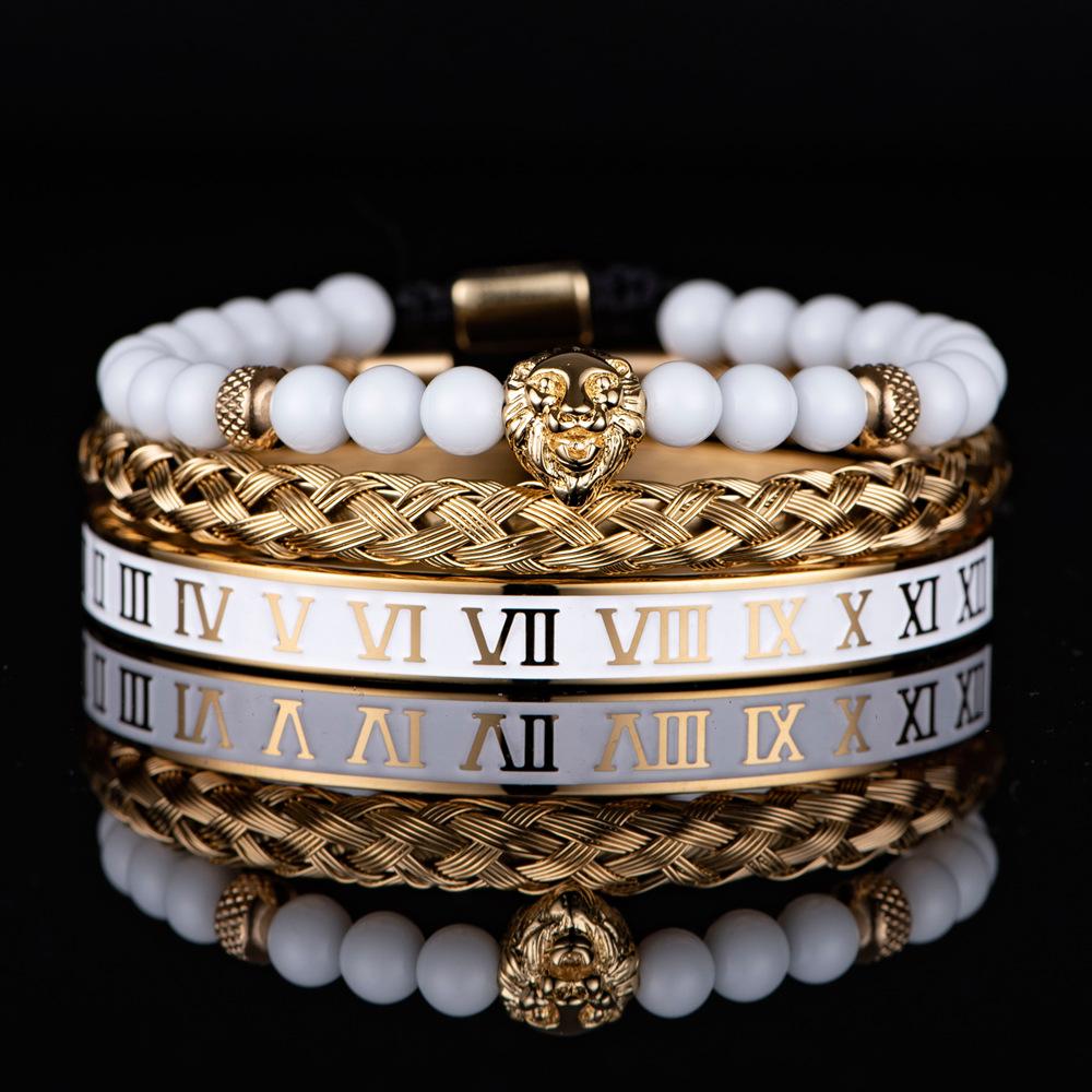 2026 White Bead Crown Bracelet Set Epoxy Roman Numeral Bracelet Set