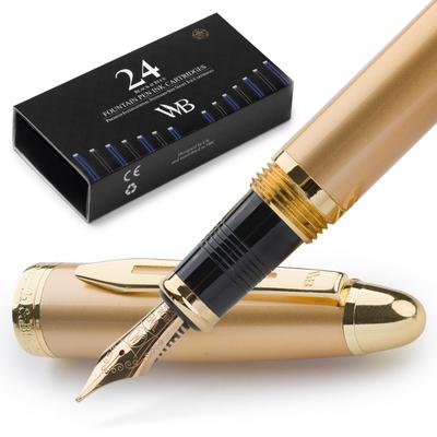 Wordsworth & Black Majesti Fountain Pen Gold Luxury Case 24K Gold Finish 18K Gold-Plated Nib Refillable Ink Cartridge Calligraphy Pen
