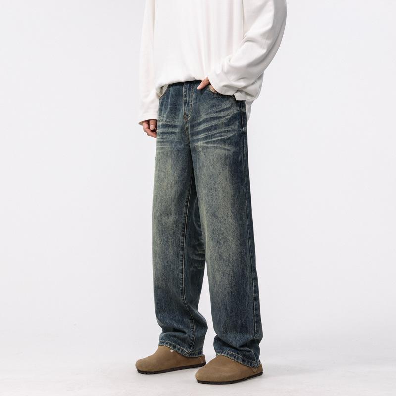 Spring Heavy Retro Nostalgic Jeans American Loose Straight Wide-leg Trousers