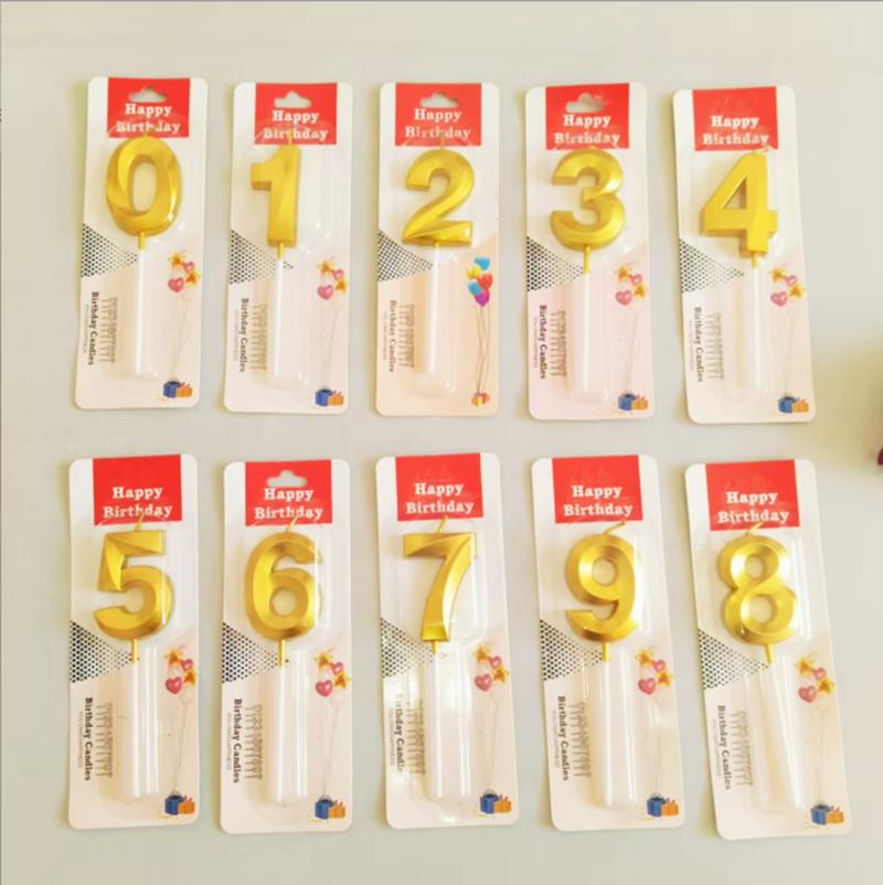 50pcs/lot Wholesale Gilding Number 0-9 Sweet Birthday Cake Candles Bulk Sales Cakes Decorating Supplies for Home Decor