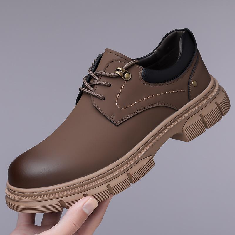 2024 autumn and winter new men's handmade online casual lace-up leather shoes men's platform retro tooling big head shoes A195