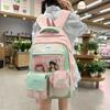 Student Color Block Schoolbag Girl's Large Capacity Backpack with Coin Purse