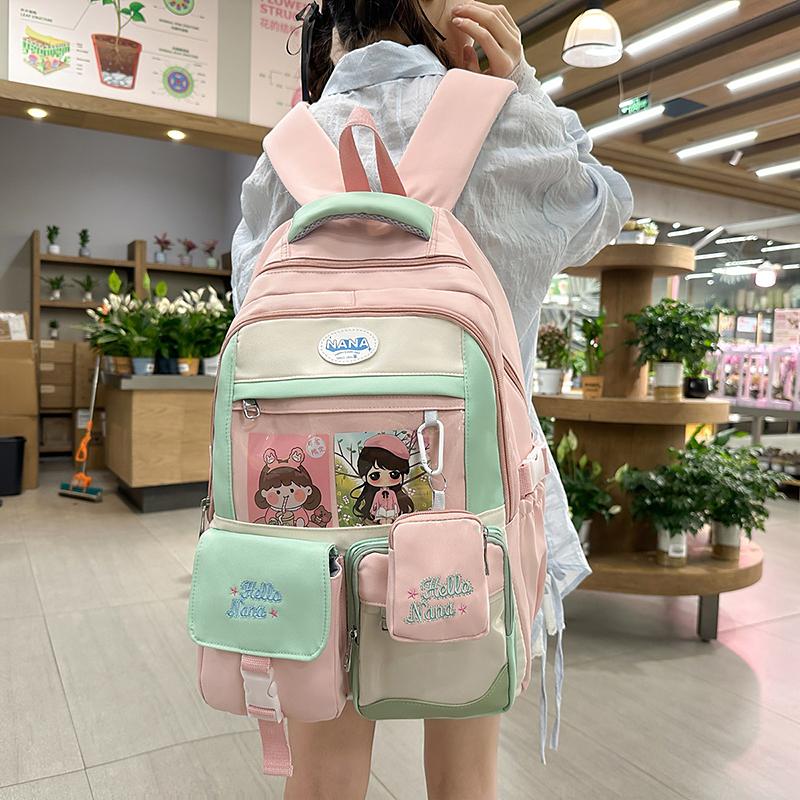 

Student Color Block Schoolbag Girl s Large Capacity Backpack with Coin Purse фіолетовий