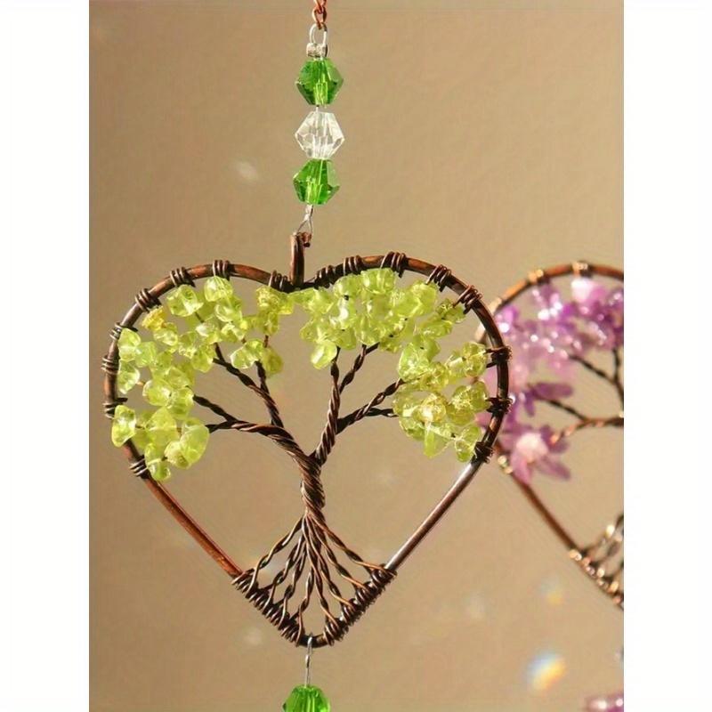 1PC Rainbow Sun Catcher, Tree Of Life Sun Catcher Heart Shaped Ornament Chakra Wheel Stone Window Ball Prism Hanging Garden Home Car Decoration