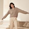Women's 2024 Autumn/Winter Pure Wool Cable Knit Loose Pullover Sweater with Round Neck