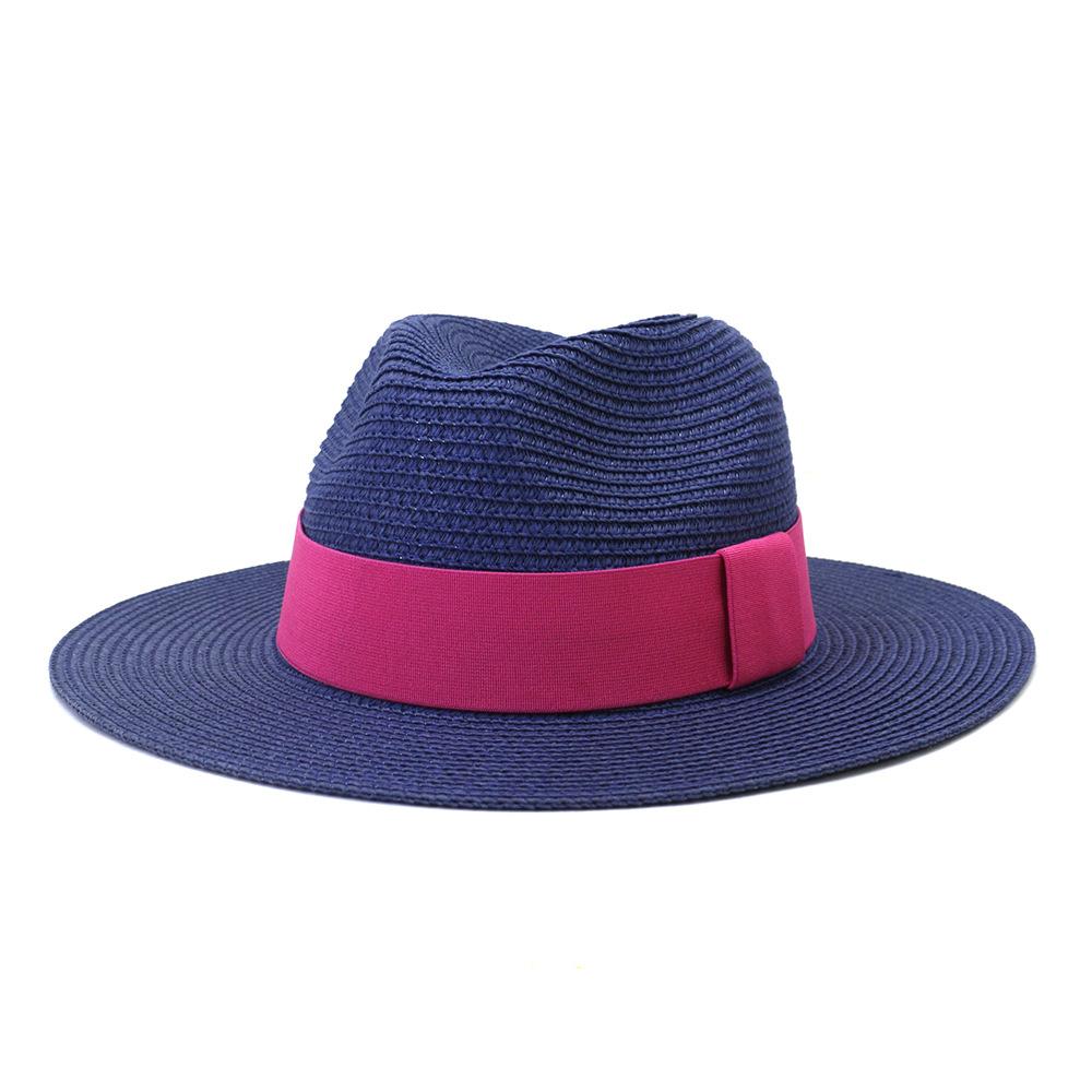 2022 New Summer Straw Sun Hat For Women Fashion Wide Side Panama Cap Outdoor Beach Holiday Jazz Fedora Hat 60CM