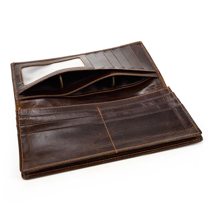 Genuine Leather Long Bifold Wallet for Men Classic Clutch Wallet with Phone Pocket Multi Card Slots Large Capacity Men Purse for Daily Use