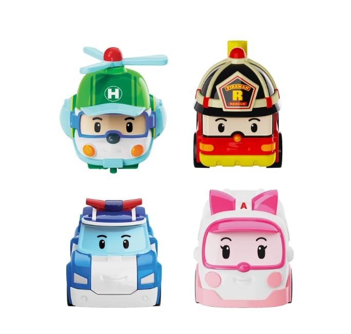 Robocar Poli Rescue Team Mini Car Set of 4 Amber Polly Helly Roy Official Boys Girls Ages 2 3 4 5 Gift