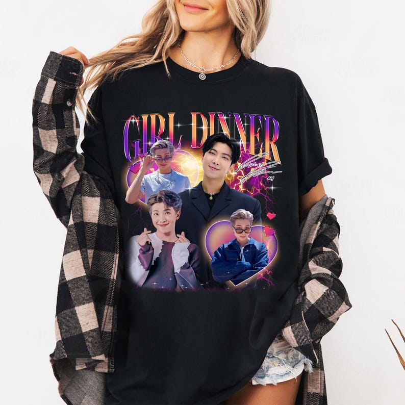 Girl Dinner RM Kim Namjoon T-shirt, Vintage Fans Homage Tee Men Women Hip Hop Streetwear Oversized Tshirt Short Sleeve Casual Clothing