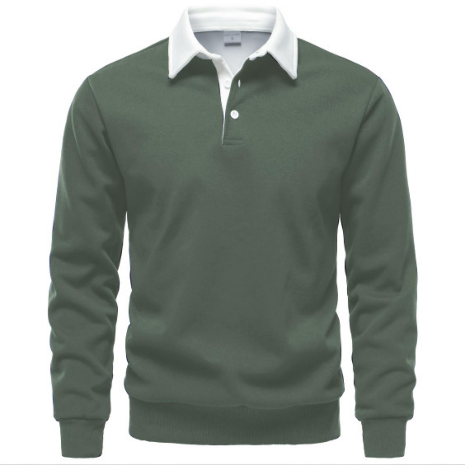 

Men s Casual Solid-color Lapel Versatile Long-sleeved Shirt, Men s Heavy Cotton Hoodie L зелений