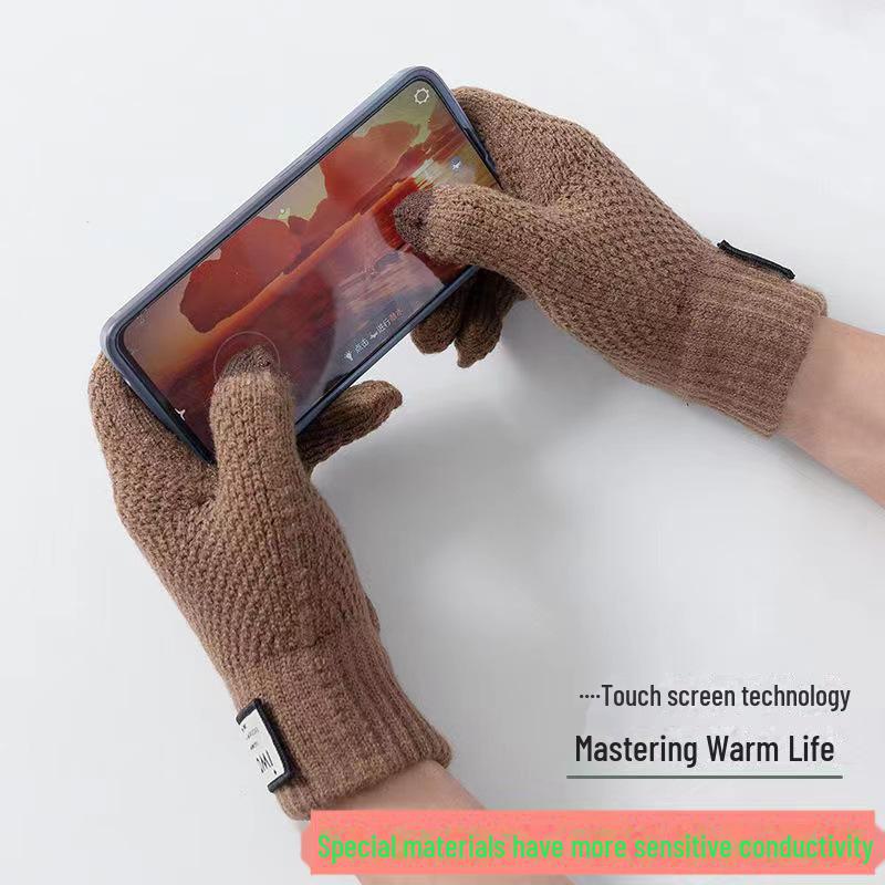 Men's Winter Touchscreen Gloves - Warm, Thick Jacquard Pineapple Pattern for Driving and Riding