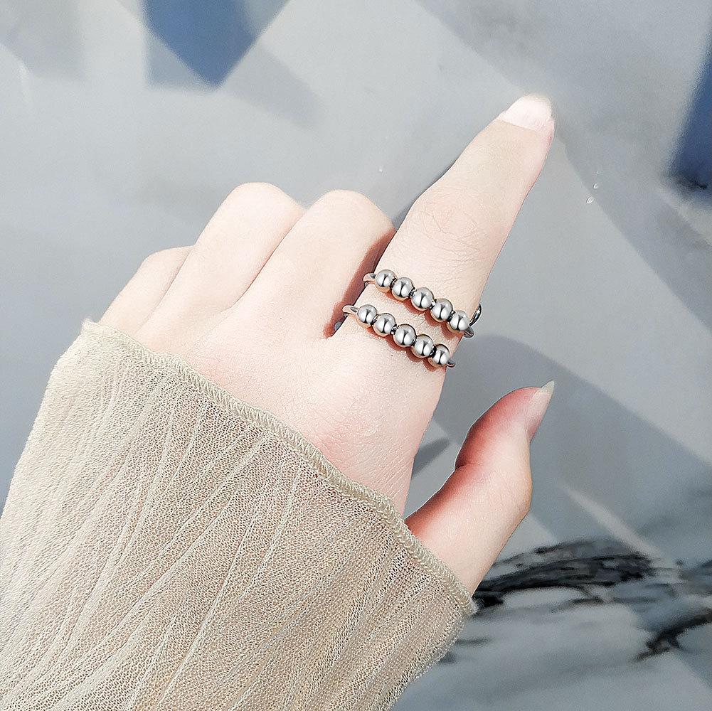 Minimalist Geometric Open Ring With Rotating Beads For Stress Relief And Anxiety Soothing Adjustable Fidget Jewelry