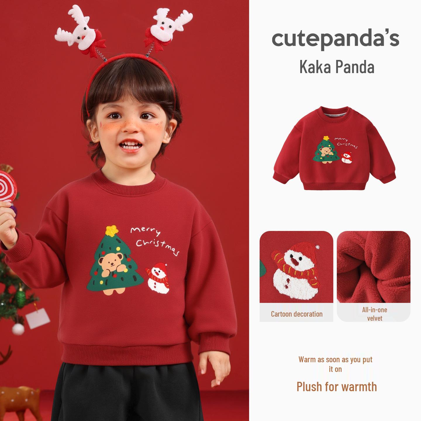 

Kaka Panda Kids Christmas Fleece Hoodie and New Year Winter Outfit 80 cm червоний