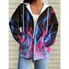 Women's 3D Printed Zipper Hooded Sweatshirt, Long Sleeves, Casual Sport Style